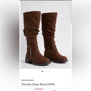 BRAND NEW Brown Chunky Boots, size 9 wide calf